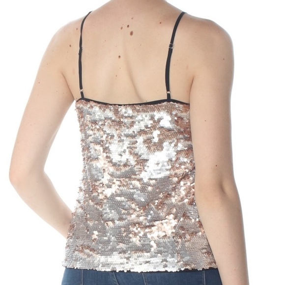 1. STATE Womens Silver Sequined Spaghetti Strap V Neck Top S - Picture 2 of 4